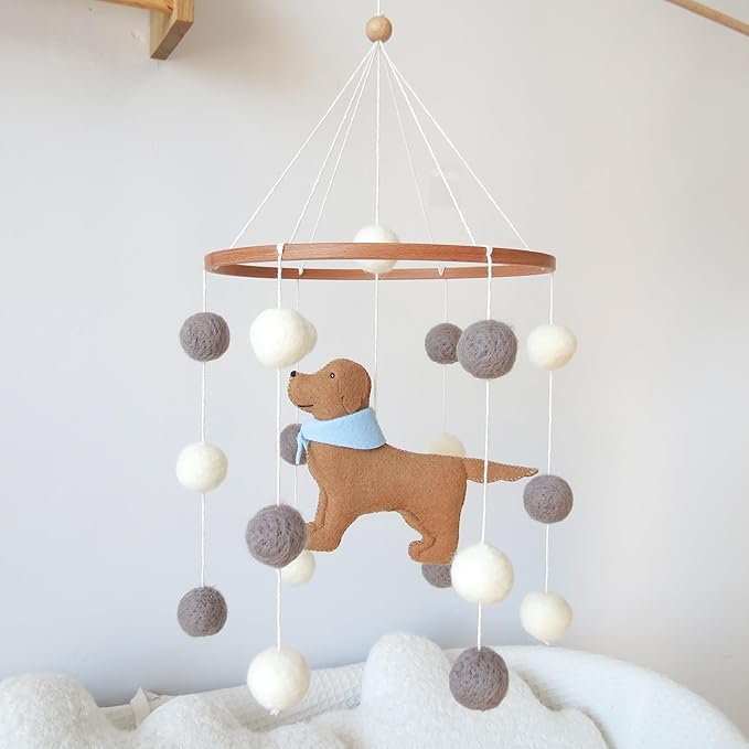 Baby Crib Mobile for Boys Girls Dog Mobile Baby Mobile for Crib Mobile for Bassinet with Felt Ball