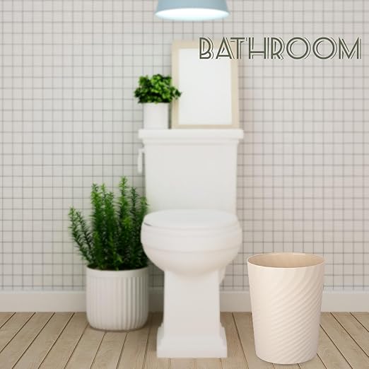 UUJOLY Plastic Small Trash Can Wastebasket, Garbage Container Basket for Bathrooms, Laundry Room, Kitchens, Offices, Kids Rooms, Dorms, (Beige, 1.8 Gallon)