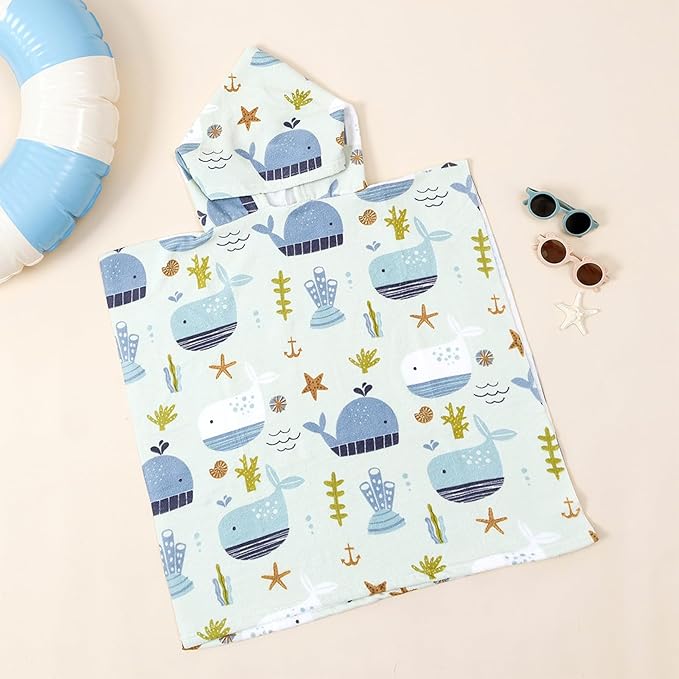 Toddler & Kids Hooded Bath & Beach Towel - Microfiber Wearable Poncho for Bathroom, Pool, Beach
