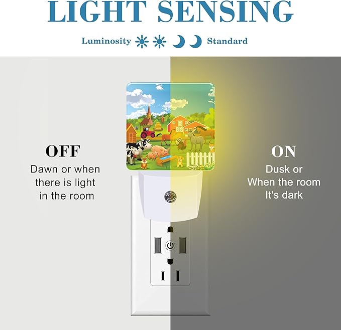 Night Light for Kids Girls Boys, Cartoon Farm Animals Rural Scene LED Night Light Plug into Wall with Dusk to Dawn Sensor for Room Decor, Hallway, Kitchen, Bathroom, Nursery, Stairs