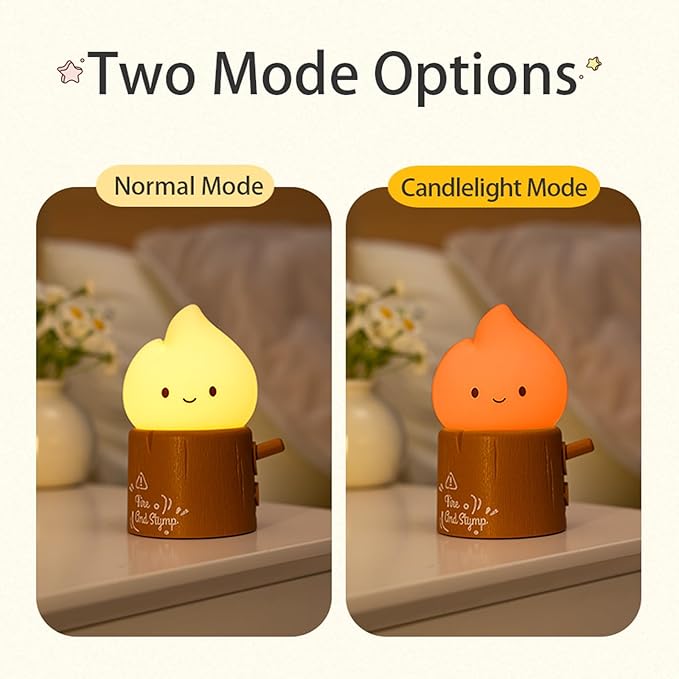 Ghost Campfire Night Light, Flamess Candle Lamp, Fire Lamp, Small Cute Night Light, 2 Modes/Rechargeable/Cordless/Dimmable Brightness, Kawaii Warm Lamps for Kids Bedroom Bedside Camping, Gift