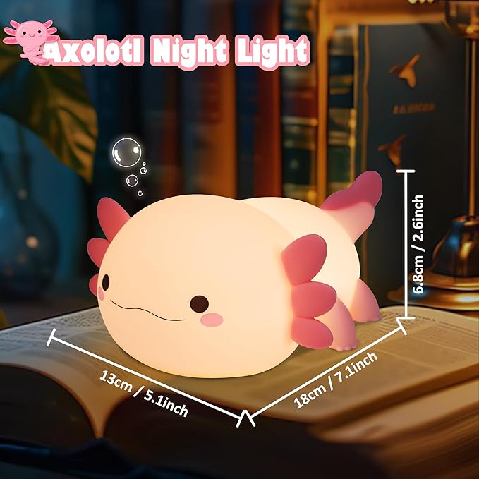 Axolotl Gifts, Cute Axolotl Night Light for Kids, Animal Silicone Nursery Night Lamp, Cute Room Decor Night Light for Kids Girls Boys Birthday Christmas Gifts