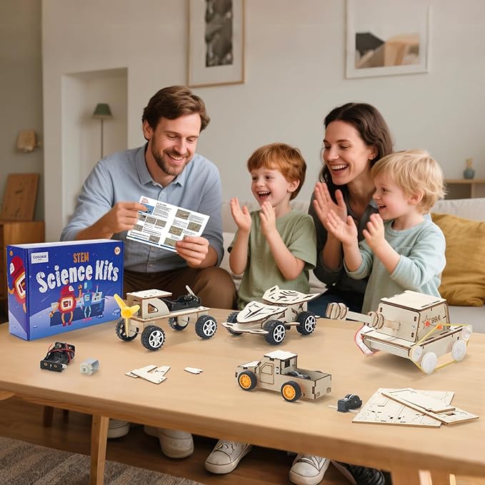 6 in 1 STEM Toys for Kids Age 8-10, Wooden Science Experiments Building Toy for Boys and Girls, Model Car Kit, Wooden 3D Puzzles, Xmas Birthday Gifts for 6 7 8 9 10 11 12 Year Old