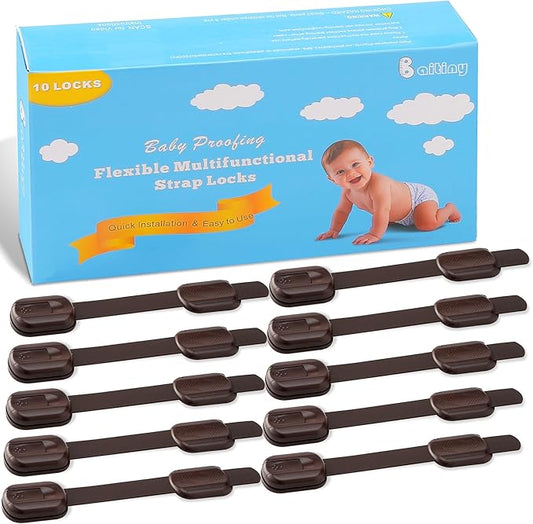 Baby Safety Strap Locks Child Safety Cabinet Proofing Child Proof Drawer Locks, Multi-Purpose Easy Install, Brown