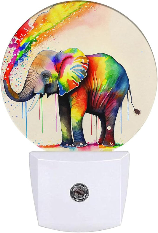 Colorful Elephant Night Light LED Lamp Round Plug into Wall Nightlight with Dusk to Dawn Sensor Home Hallway Stairway Kitchen Decor