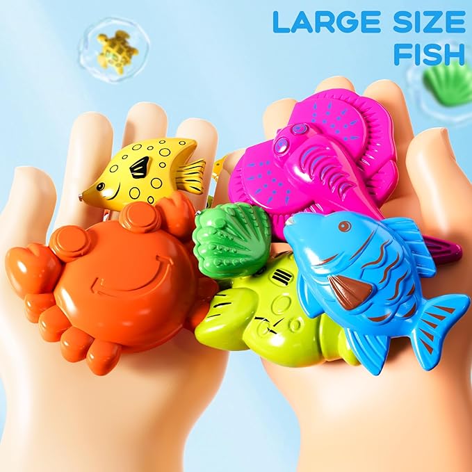 Magnetic Fishing Game Toys for Kids Toddlers 3-5 4-8, Water Table Bathtub Toys with Pole Rod Net Plastic Floating Fish, Water Bath Pool Outdoor Toys for Kids Toddlers Baby Age 3 4 5 6 7 8 Year Old