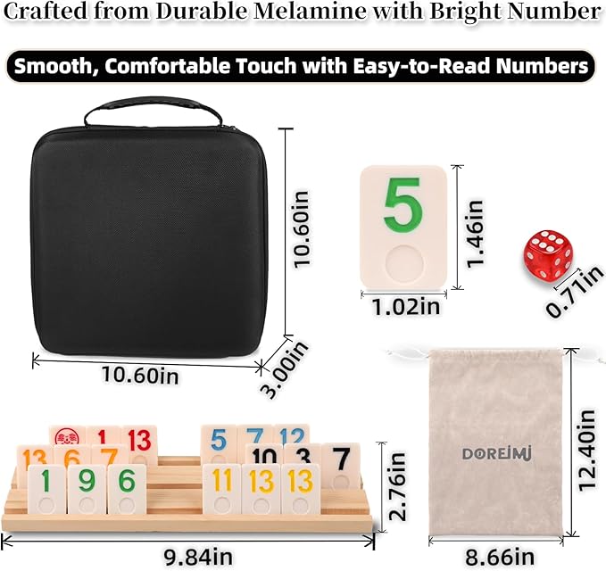 Deluxe Rummy Cube Game Set 6-8 Players with 8 Wooden Racks and 240 Melamine Rummy Tiles, Travel Family Board Game for Adults and Kids