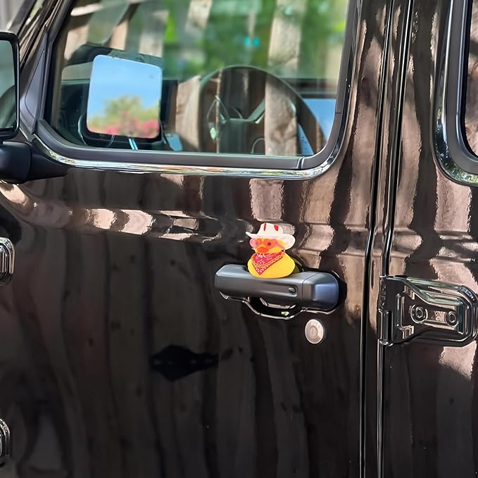 Quackly Pink Cowboy Rubber Duck, Car Dashboard Decoration Ducks with Cowboy Hat Necklace Sunglasses, White