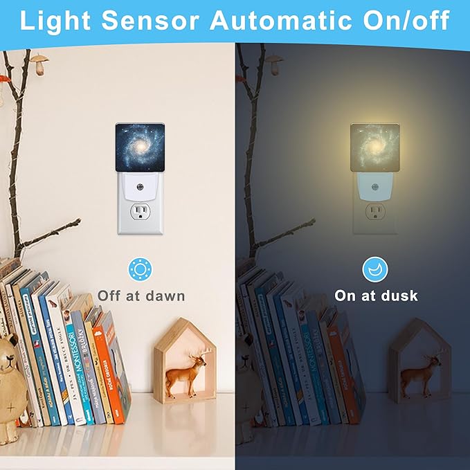 Space Scene with Stars in Galaxy Plug in Night Light with Auto Dusk to Dawn Sensor,Warm Night Lights for Boys Girls Bedroom Bathroom Hallway Kids Room Gifts