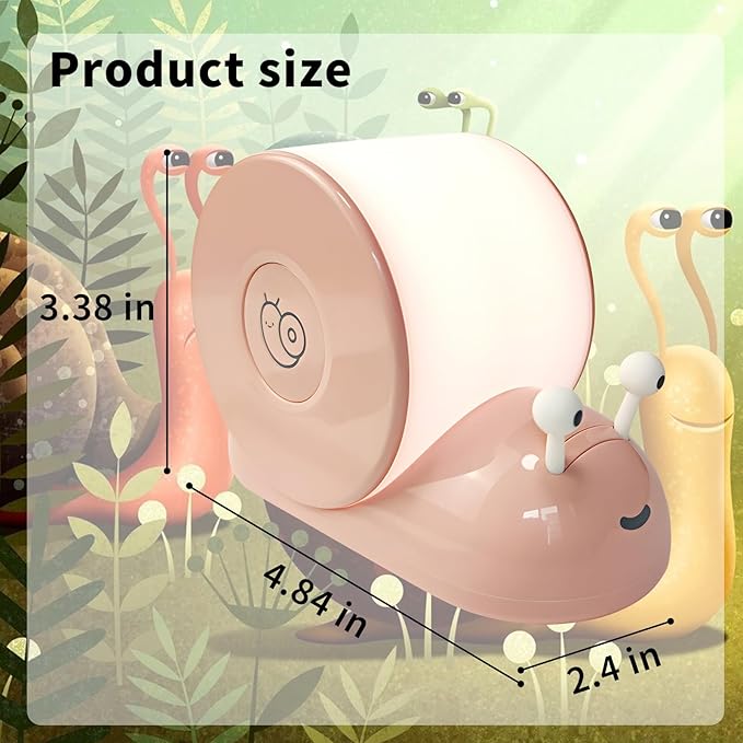 Cute Snail Night Light | Magnetic Base Dimmable Bedside Lamp | 800mAh Long-Lasting Soft Light |USB Rechargeable Timer Safe Portable LED Lamps|Breastfeeding Dorm Room Decor