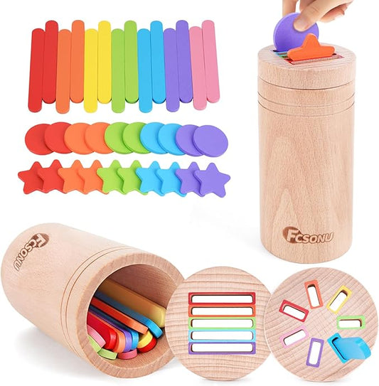 FCSONU Toddlers Montessori Toys for 1 2 3 Year Old Boys Girls, Wooden Learning Color Sorting Toys for Ages 2-4 Kids, Sensory Toys for Toddlers 1-3, Halloween Birthday for Baby 12-18 Month Old