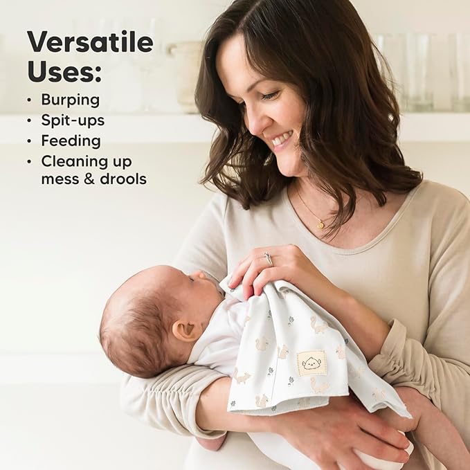 Organic Burp Cloths Baby Boy, Girl - 6-Pack Large Cotton Burping Cloths for Babies, Spit Up Rags, Super Absorbent, Ultra Soft Newborn Rag, Gender Neutral, Machine Washable, Durable (Prairie)