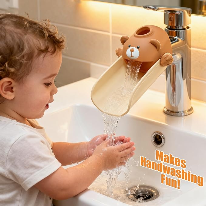Skyroku Faucet Extender for Toddlers, Sink Extenders with Temperature Sensitive for Kids Hand Washing Sink Faucet Extension,Suitable for Bathroom Sink, Kitchen,Bathtub.(Brown) (Brown&Green)
