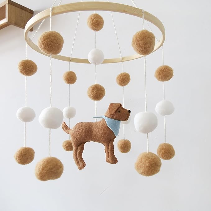 Baby Crib Mobile for Boys Girls Dog theme Baby Mobile for Crib Mobile for Bassinet with Felt Ball, White-blue