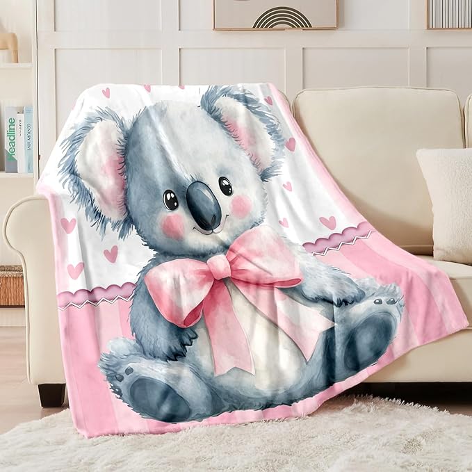 Personalized Baby Blanket for Girls, Custom Baby Blanket with Name, Soft Cozy Personalized Name Blankets for Kids, Customized Koala Blanket for Infant Toddler Birthday Christmas