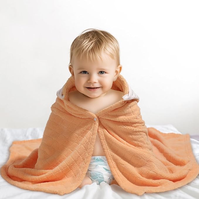 Hooded Baby Towels, 2-Pack Thick Absorbent Large 50"x 32" Baby Towels with Hood Aniaml for Children,Shower,Beach, Green & Orange Set