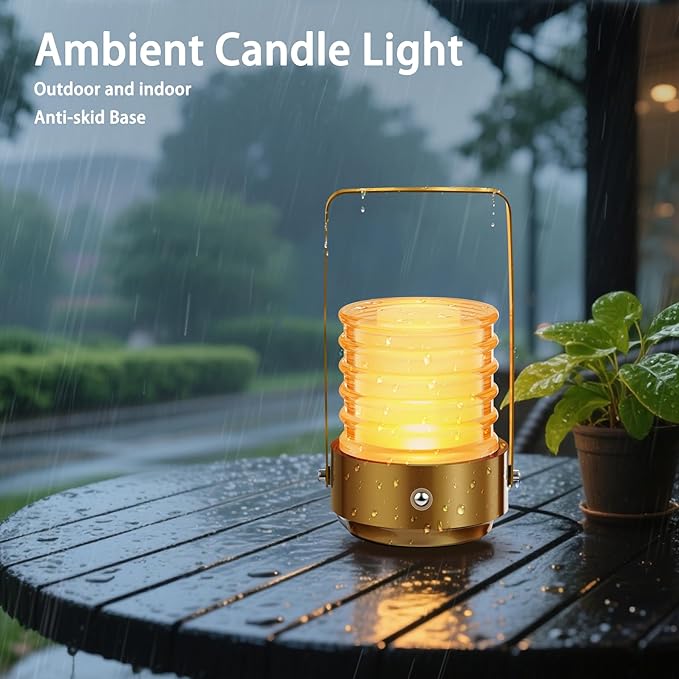 Outdoor Portable Table Lamp, 3 Colors Rechargeable Cordless LED Desk Lamp, Battery Operated Stepless Dimmable Touch Night Light, Small Lamp for Nightstand Bedside Bedroom Bar Camping Patio (Gold)