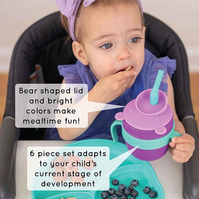 Easy Learn Drink and Snack Set – Baby + Toddler Silicone Learning Cup & Snack Set, Training Cup for Straw and Open Cup Independence – Dishwasher Safe (Midnight)
