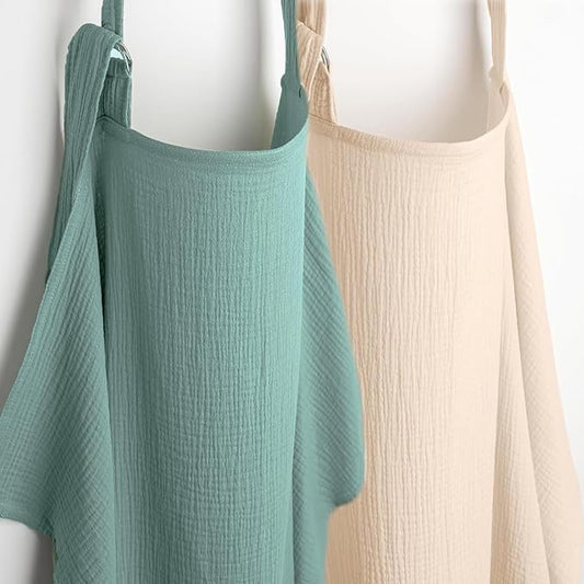 Muslin Nursing Cover for Breastfeeding, Privacy Breathable Breastfeeding Cover with Arch Neckline for Mom, 100% Cotton Nursing Apron, Green