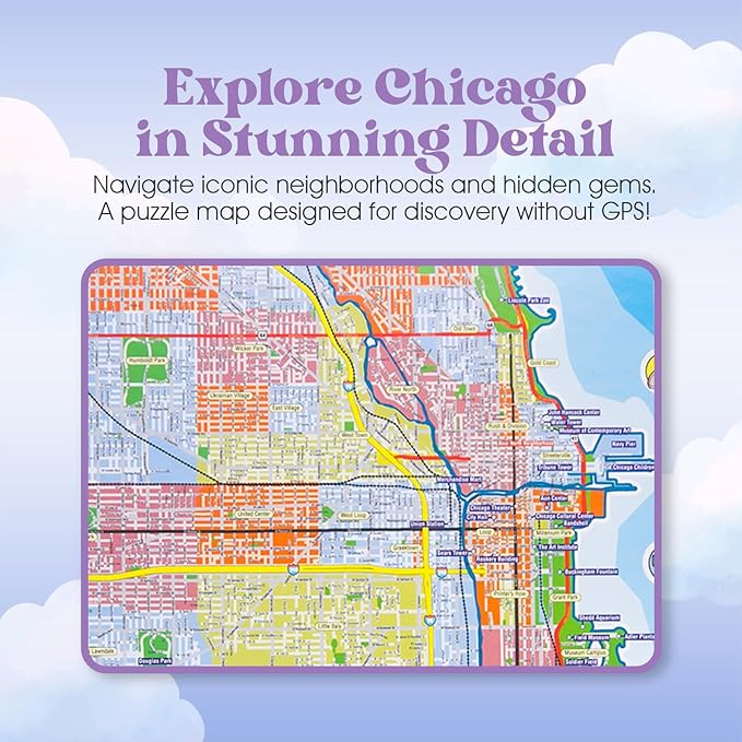 GeoToys Metropuzzle, Chicago Jigsaw Puzzles 1000 Pieces - 27 x 19 Detailed Chicago Geography Puzzle, Challenging Adult Puzzle, Fun Puzzles for Adults, Map Poster Included for Adults