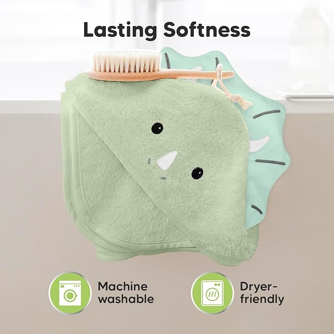 KeaBabies Hooded Baby Towel for Newborn - Viscose Derived from Bamboo Large Baby Bath Towels with Hood for Boys, Girls, Toddler, Extra Absorbent & Soft Newborn Bath Essentials (Triceratops, Regular)