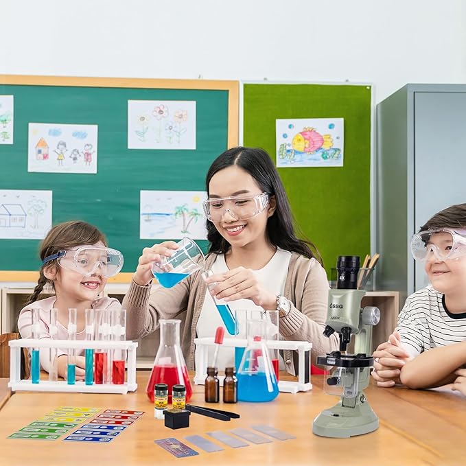 Little World Microscope for Kids, 100x 400x and 1200x Science Kits for Kids Age 5-7 Age 8-12, Microscope Beginner Kit with LED, Learning Resources Toys, Science Experiment STEM Kits, Green