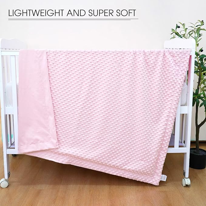 david's kids Micro Fleece Minky Baby Blanket for Girls with Double Layer and Soothing Raised Dots, Breathable and Soft Lightweight Receiving Blanket for Newborns 30x40 Inches, Pink