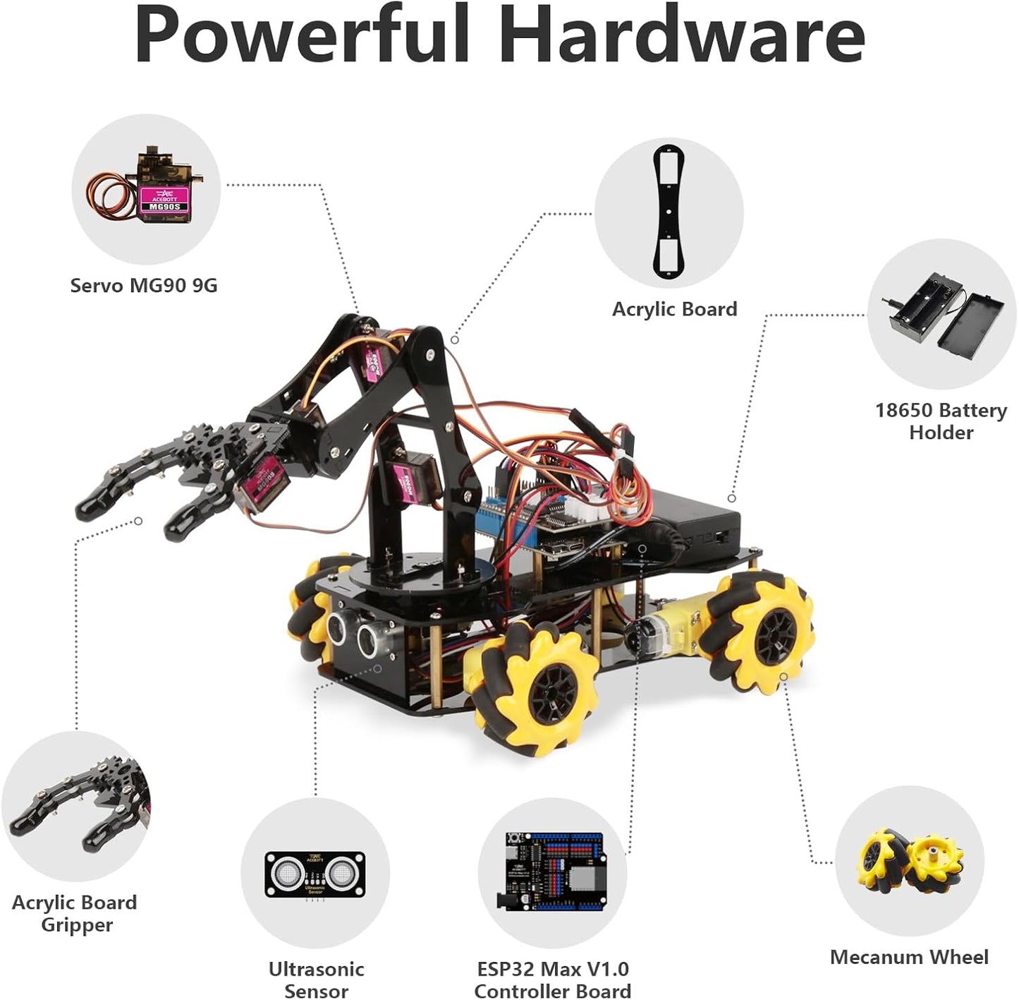 Robot Arm Expansion Pack Smart Car Starter Kit, Robotics Kit for Kids Ages 8-12 12-16, STEM Toys Coding Robot Kit for Teens & Adults(QD007)