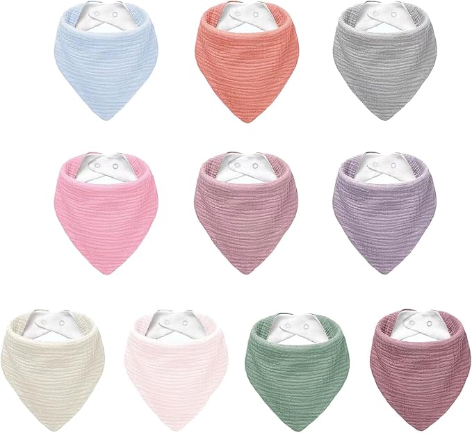 Muslin Baby Bibs,Soft Triangular Baby Bandana Drool Bibs for Baby Boy Girl,Solid Colors Bib for Drooling Teething