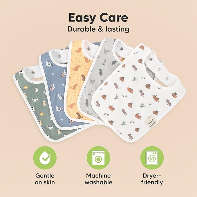 KeaBabies 8-Pack Organic Baby Bibs for Boys, Girls - Super Absorbent Cotton Drool Bibs for Baby Girl & Boy, Teething Toddler, Drooling Newborn, Ultra Soft & Machine Washable (Pets & Paws)