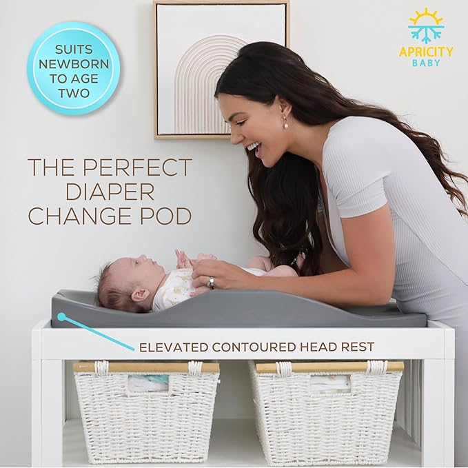 Apricity Baby Diaper Changing Pad – Waterproof Wipe-Clean Foam Changing Mat with Raised Sides, Non-Slip Base & Portable Design, Extra-Large 31.5” × 19.7” for Newborn to Toddler (Grey)