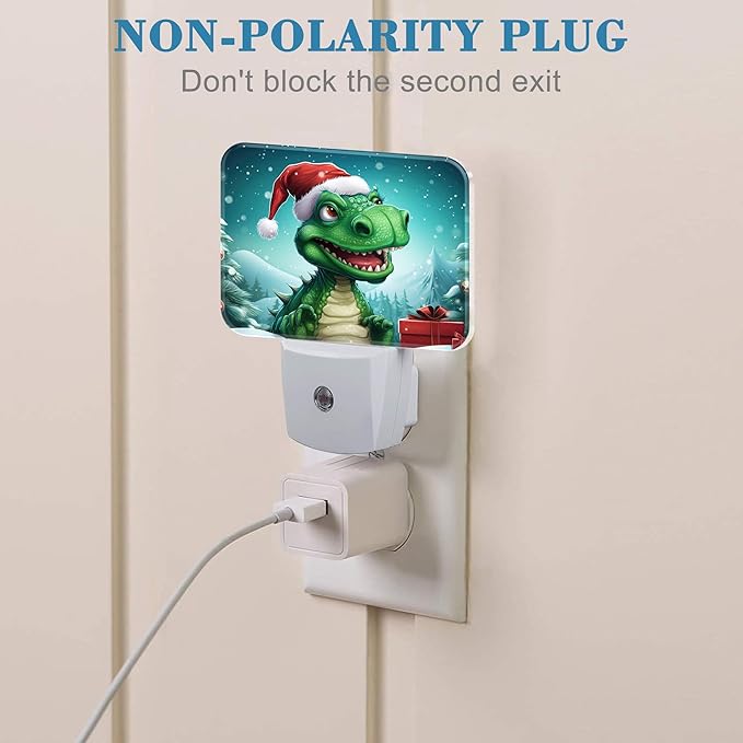 Chrismas Night Light for Kids Girls Boys, Cute Christmas Dinosaur LED Night Light Plug into Wall with Dusk to Dawn Sensor for Room, Hallway, Kitchen, Bathroom, Stairs Decor