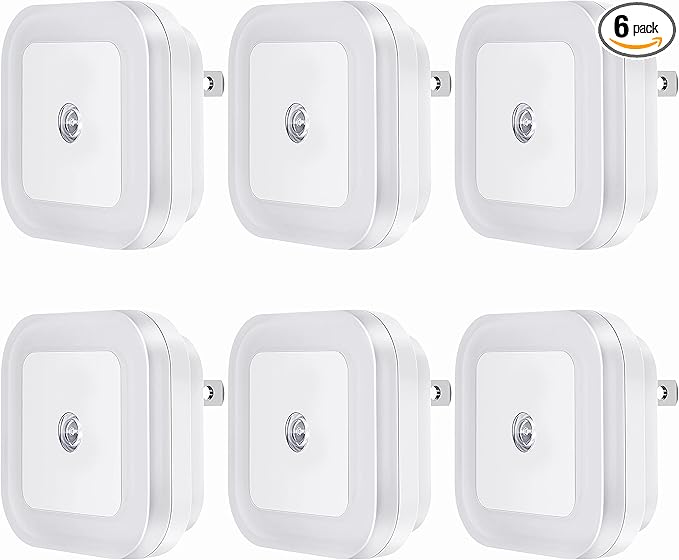 Plug-in LED Night Light with Dusk to Dawn Sensor for Hallway, Stairs, Bathroom, Kitchen, Bedroom, Nursery, Kids Room, Daylight White, Pack of 6