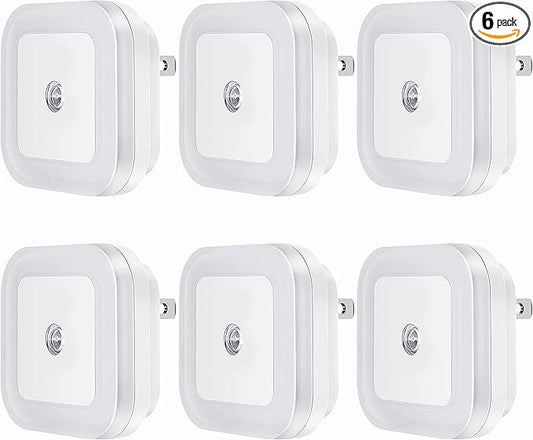Plug-in LED Night Light with Dusk to Dawn Sensor for Hallway, Stairs, Bathroom, Kitchen, Bedroom, Nursery, Kids Room, Daylight White, Pack of 6