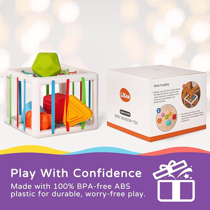 LiKee Montessori Toys for 1 Year Old, 6pcs Multi Sensory Shapes, Toddler Developmental Learning Birthday Gifts, Baby Toys 12+ Months (Cube)