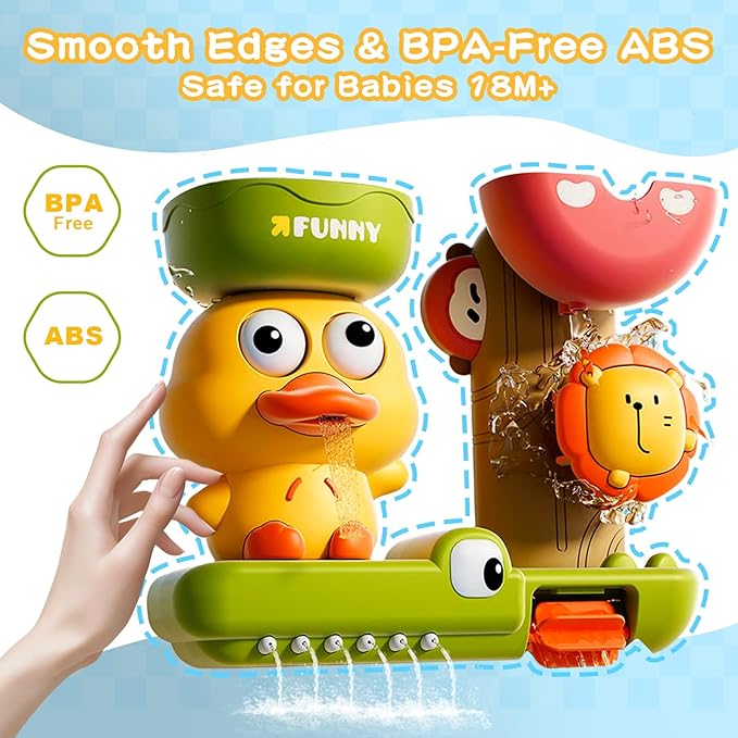 Baby Bath Toys with Scoop Suction Cup, Interactive Duck Lion Bathtub Toy for Toddlers 1-3, Infant Fun Shower Gift for Bath Time 1 2 3 4 Year Boy Girl