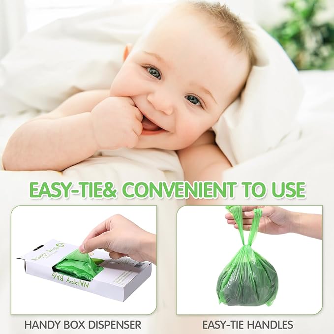 Honoson 1200 Count Baby Disposable Diaper Bags Scented Diaper Sacks with Tie Handle Disposal Baby Poop Trash Bags Waste Sacks Refill(Green)