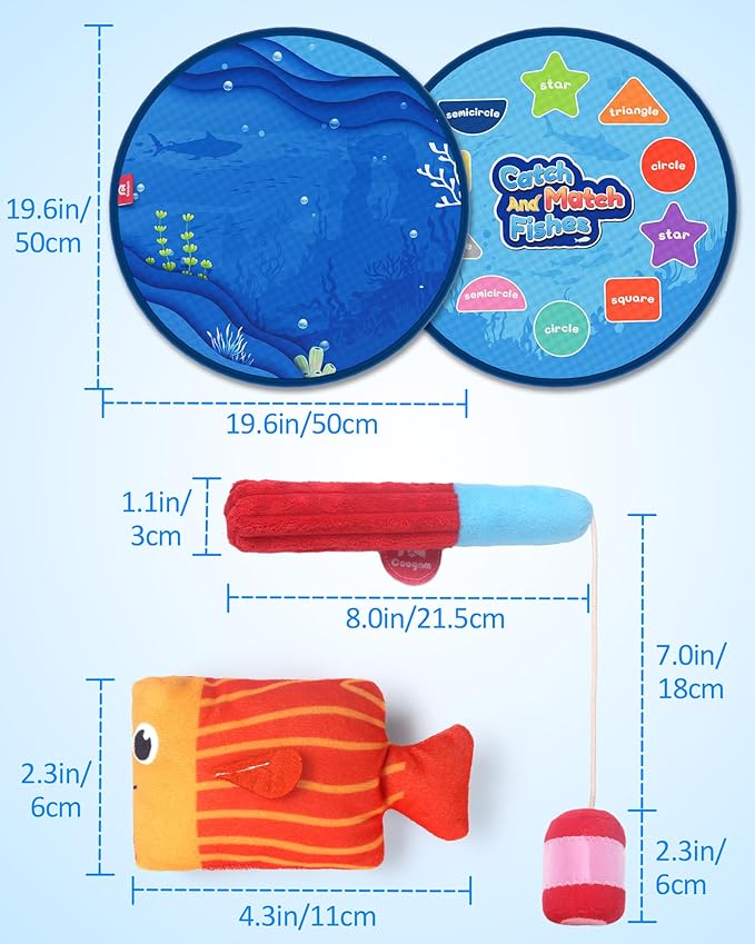 Coogam Montessori Toys for 1 2 3 Year Old, Cloth Fishing Game for Toddlers Gift, Color Sorting & Shape Learning Toys 6-12-18 Months, Toy for 1 Year Old Baby Birthday