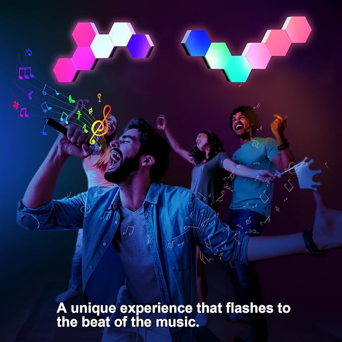ODISTAR Hexagon Wall Light Panels (8 Pack)- Smart APP RGB Hexagonal LED Modular Lights with Remote Control,Music Sync Features for Gaming Rooms,Living Rooms, Bedrooms, DIY Enthusiasts and Gift Options