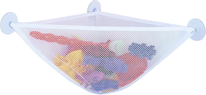 chil Bath Toy Organizer with 3 Strong Suction Cups Mounted Bath/Shower Caddy Storage Solution Bath Toy Storage Net & Bathroom Corner Shower Caddy Bag Bathroom Storage Bag