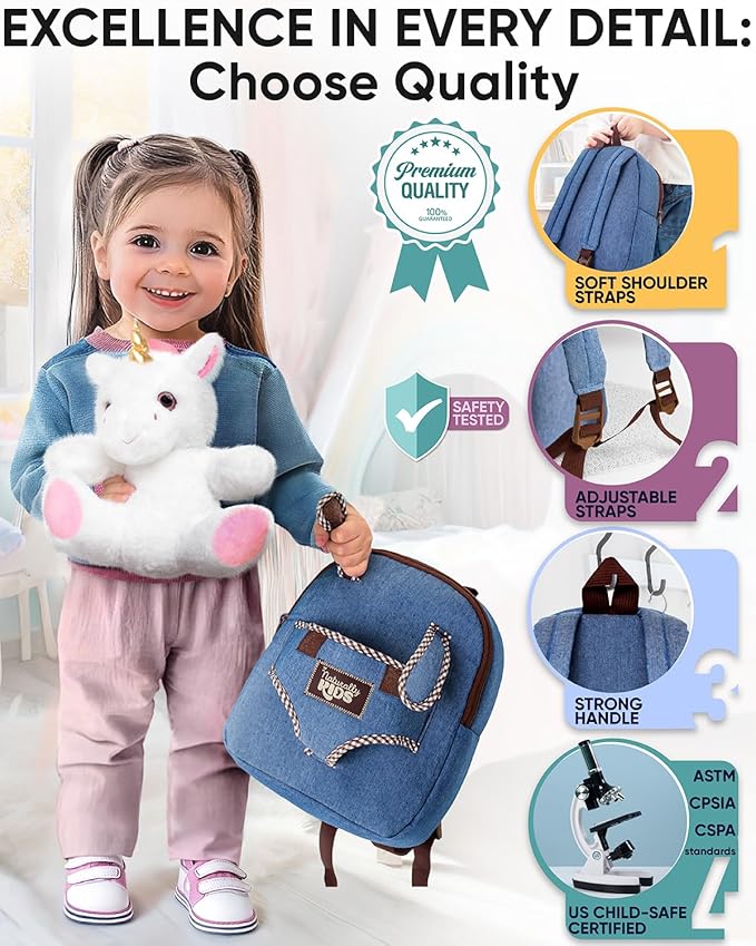 Naturally KIDS Unicorn Toys for Age 3, Birthday Gifts for 2 Year Old Girls, 3 Year Old Girl Gifts, Toddler Unicorn Backpack