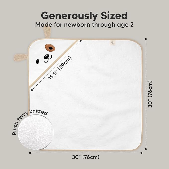 KeaBabies Hooded Baby Towel for Newborn - Viscose Derived from Bamboo Large Baby Bath Towels with Hood for Boys, Girls, Toddler, Extra Absorbent & Soft Newborn Bath Essentials (Dog, Petite)
