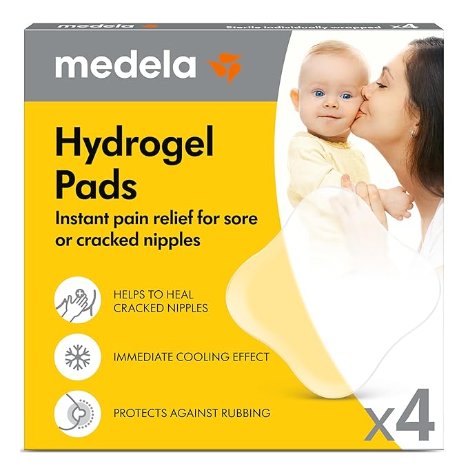 Medela Hydrogel Pads, Instant Pain Relief for Cracked or Sore Nipples from Breastfeeding and Pumping, Cooling Moisture Supports Natural Healing, Pack of 4