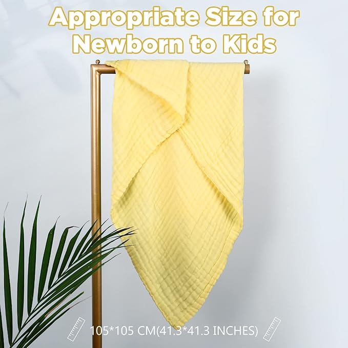 MUKIN Baby Bath Towels, Super Soft Cotton Receiving Blanket for Baby's Delicate Skin,2Pack Swaddle Blanket for Newborns Toddlers Boy Girl,Baby Registry as Shower (White+Yellow)