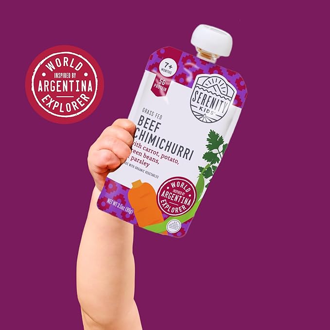 Serenity Kids 7+ Months World Explorers Baby Food Pouches - 3.5 oz, Pack of 18-40% DV Protein 5g Baby Protein Pouches - BPA-Free- Organic Veggies - Variety Pack