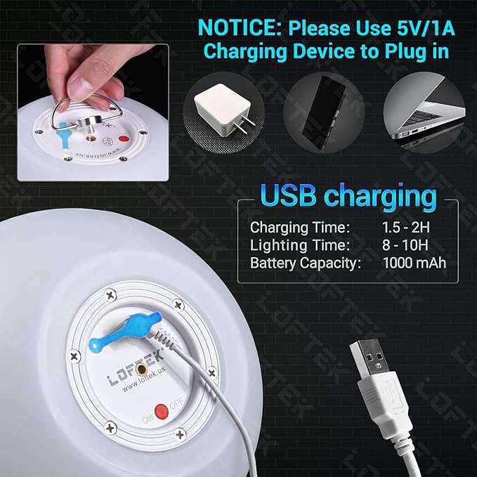 LOFTEK 8-inch LED Night Light Ball: 16 RGB Colors and Dimmable Globe Light with Remote, Upgraded Folding Handle, Seamless Matte Housing, Rechargeable IP65 Floating Pool Light, for Nursery or Decor