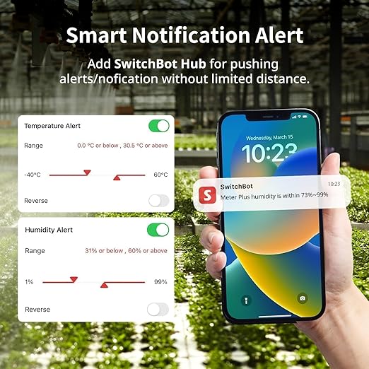 SwitchBot Thermometer Hygrometer, Bluetooth Indoor Humidity Meter and Temperature Sensor with App Control, Large LCD Display, Notification Alerts, Data Storage Export, Remote Monitor for Home (2 Pack)