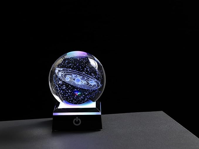3D Solar System Model Crystal Ball 80mm 3.15inch - Outer Space Astronomy Gifts Room Decor Crystal Sphere Unique Gifts for Men Him Best Birthday Dad Physics Science Teacher Night Light Planet Lamp