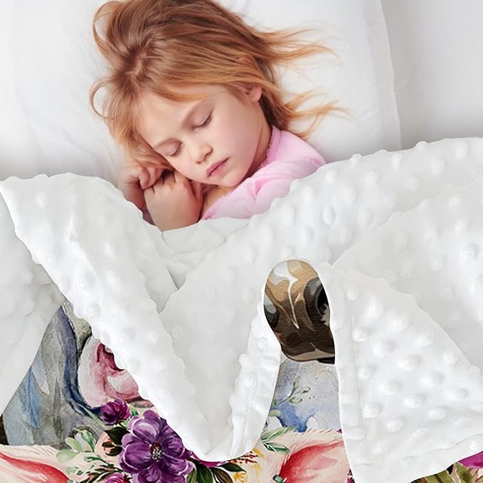 Custom Baby Blanket with Name, Horse and Animals Design, Soft Flannel with Double Layer Dotted Backing, Receiving Swaddle Blanket Suitable for Infants and Toddler