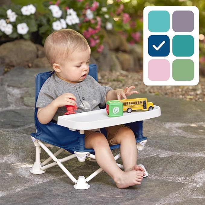 Hiccapop OmniBoost Travel Booster Seat with Tray for Baby | Folding Portable Baby Booster Seat for Dining Table, Camping, Beach, Grandma’s | Tip-Free Design Straps to Kitchen Chairs - Booster Chair